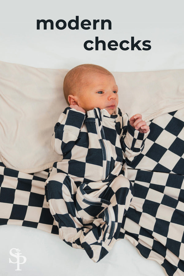 Bamboo Modern Checks Double Sided Blanket | Sparkle in Pink