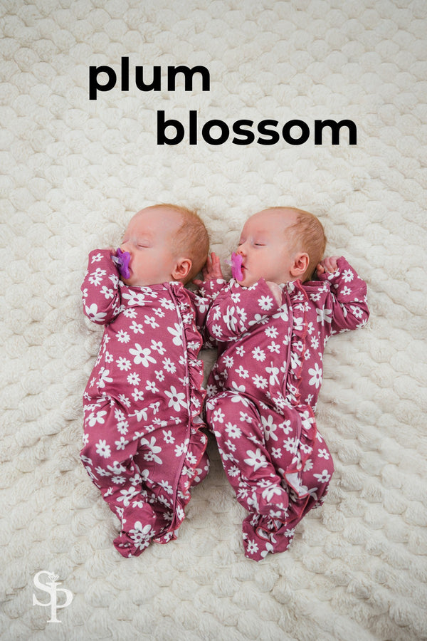 Bamboo Plum Blossom Ruffle Onesie | Sparkle in Pink