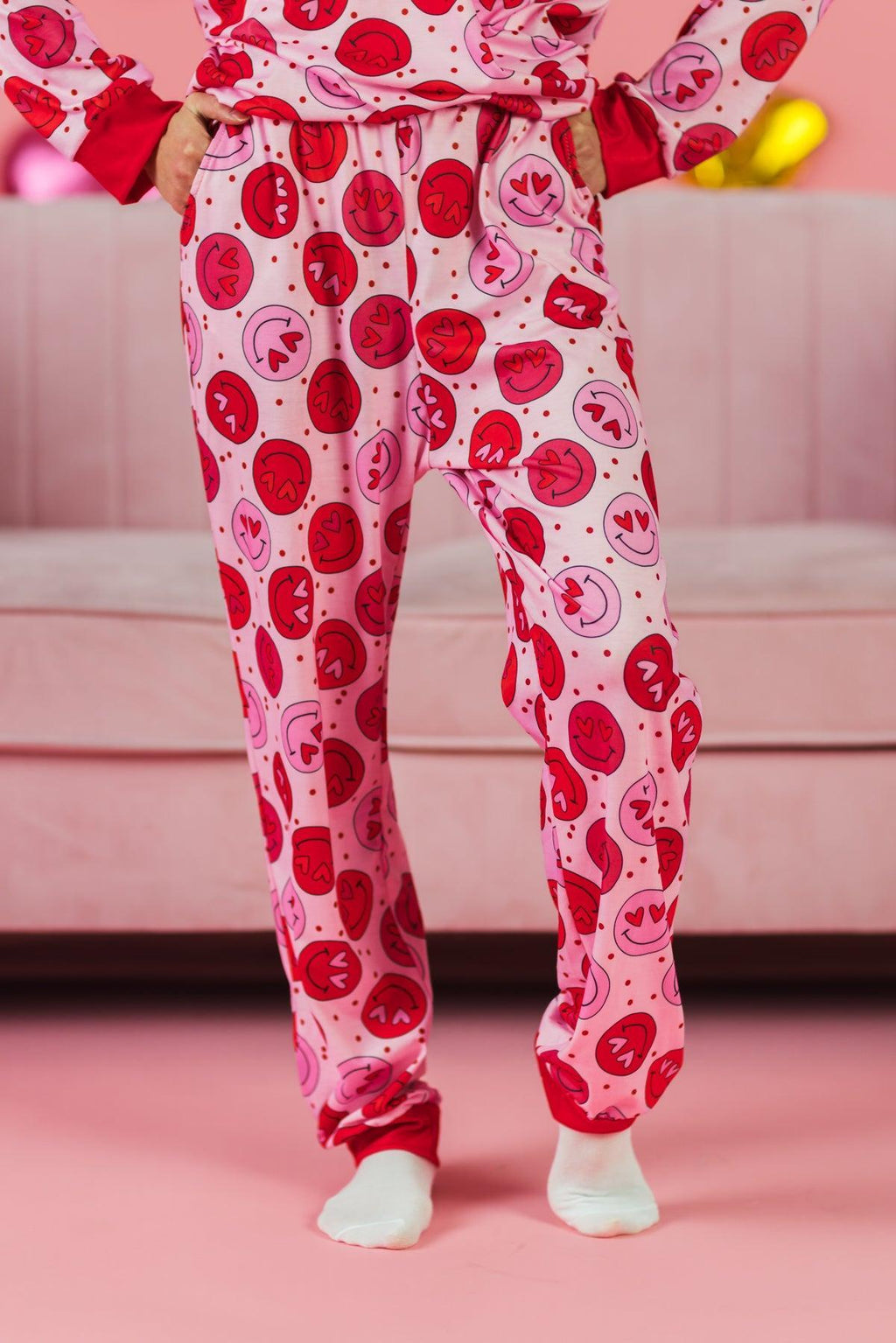 Mom & Me - Pink & Red Smiley Heart Pajamas