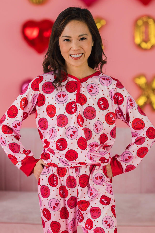 Mom & Me - Pink & Red Smiley Heart Pajamas