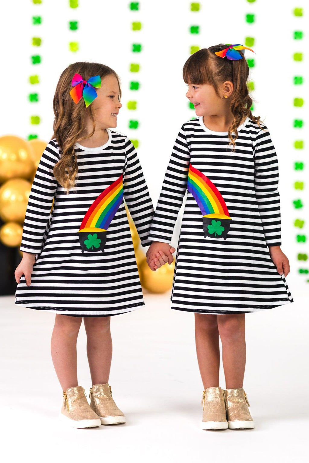 Best Friends Black & White Stripe Pot of Gold Dress | Sparkle in Pink
