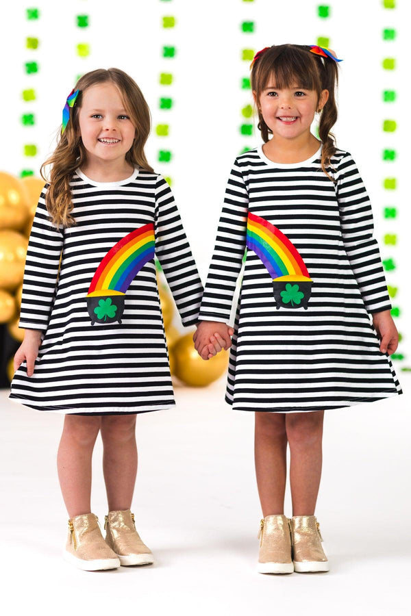 Best Friends Black & White Stripe Pot of Gold Dress | Sparkle in Pink