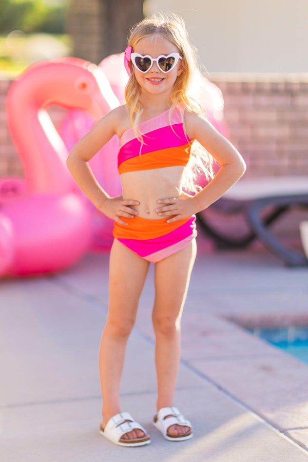 Mom & Me - Pink & Orange Striped Swimsuit