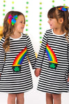 Best Friends Black & White Stripe Pot of Gold Dress | Sparkle in Pink