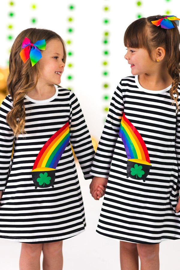 Best Friends Black & White Stripe Pot of Gold Dress | Sparkle in Pink