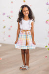 White Pastel Rainbow Plaid Dress | Sparkle in Pink