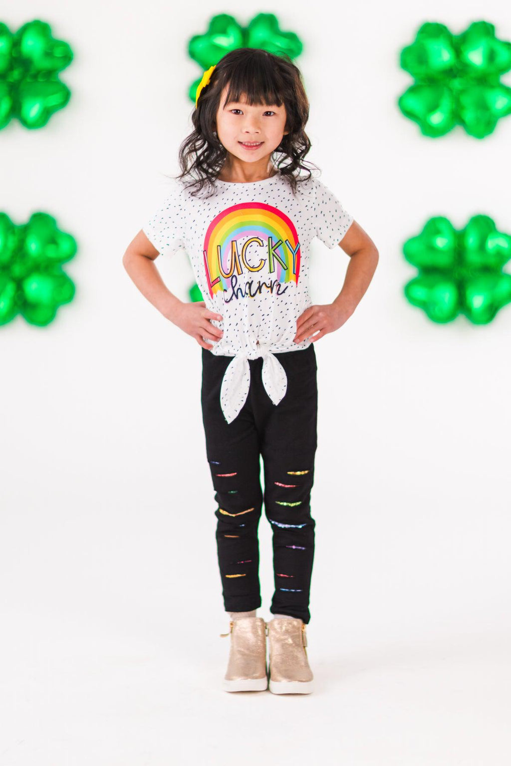 "Lucky Charm" Rainbow Sequin Legging Set | Sparkle in Pink