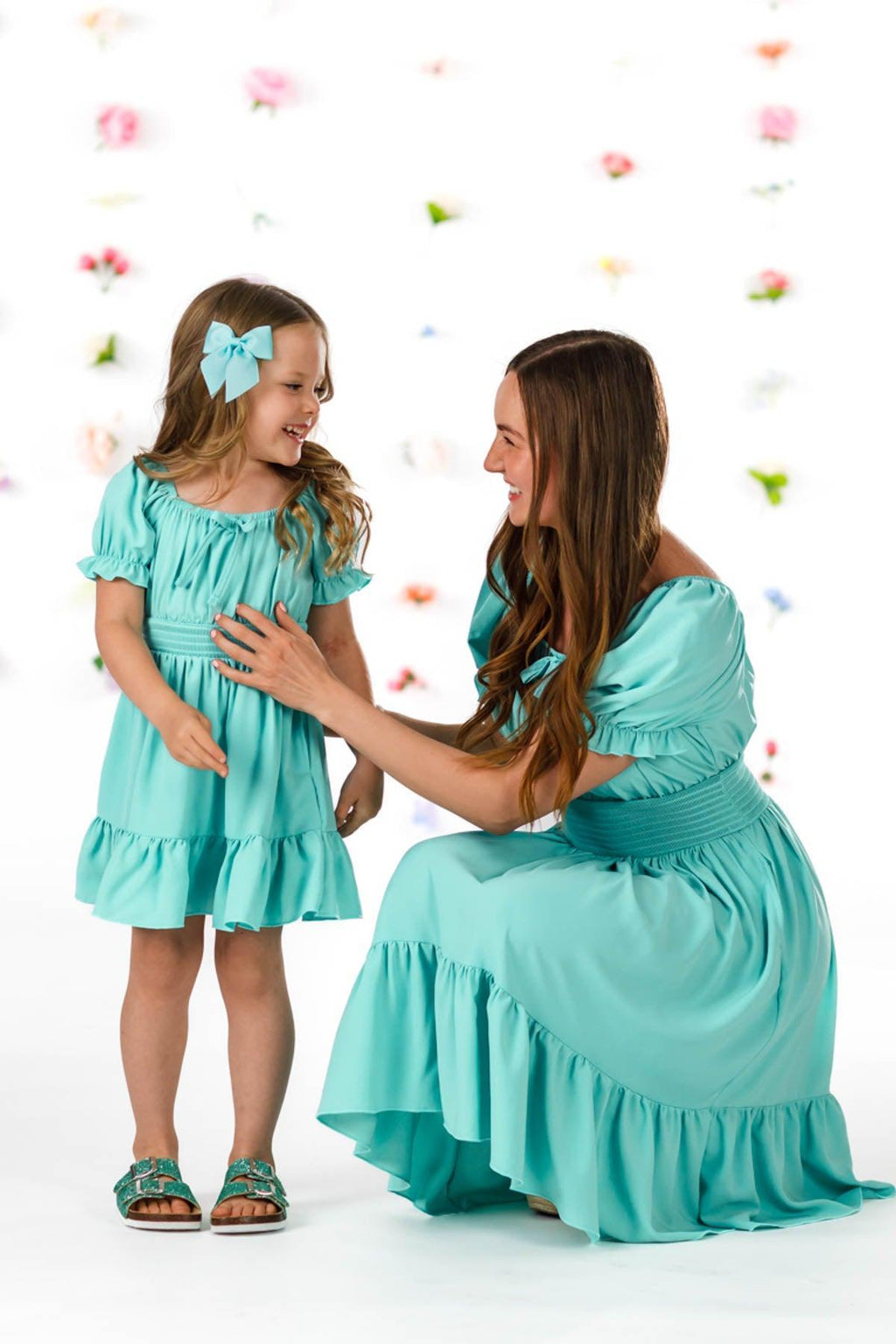 Mom & Me - Turquoise Ruffle Dress | Sparkle in Pink