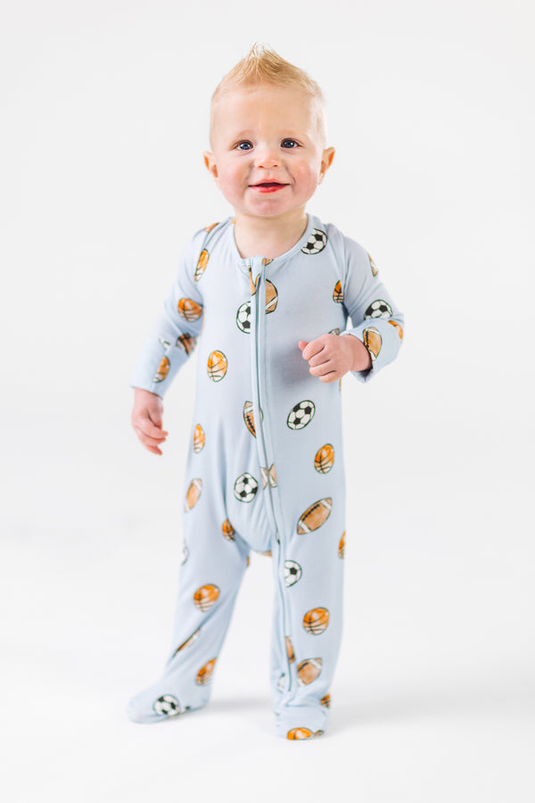 Light Blue Bamboo Ball Onesie | Sparkle in Pink