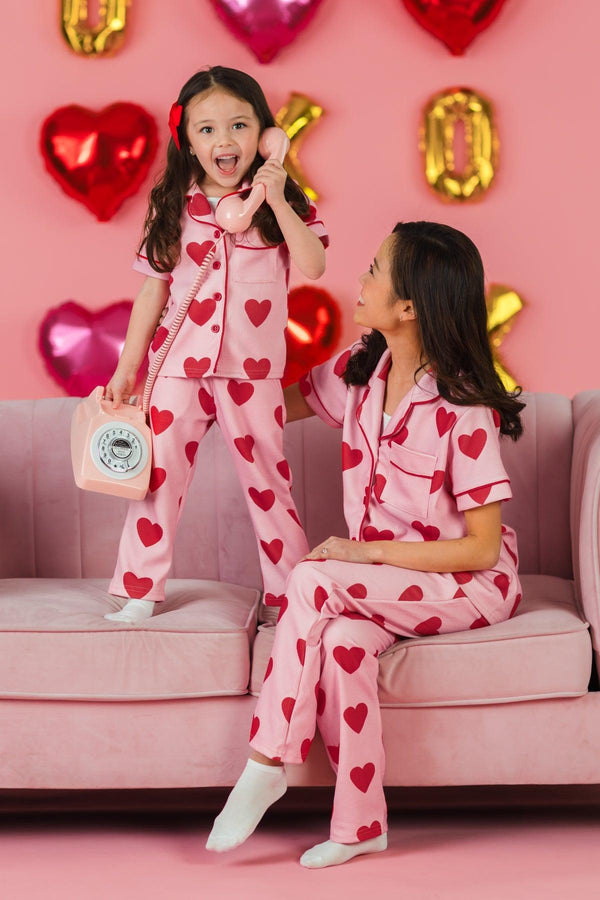 Mom & Me - Pink Heart Waffle Knit Pajamas | Sparkle in Pink
