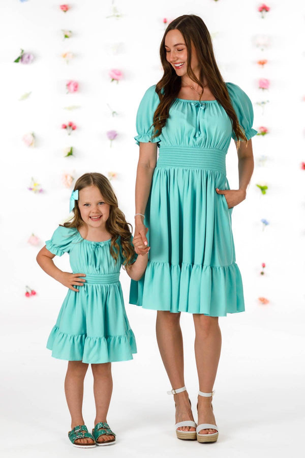 Mom & Me - Turquoise Ruffle Dress | Sparkle in Pink