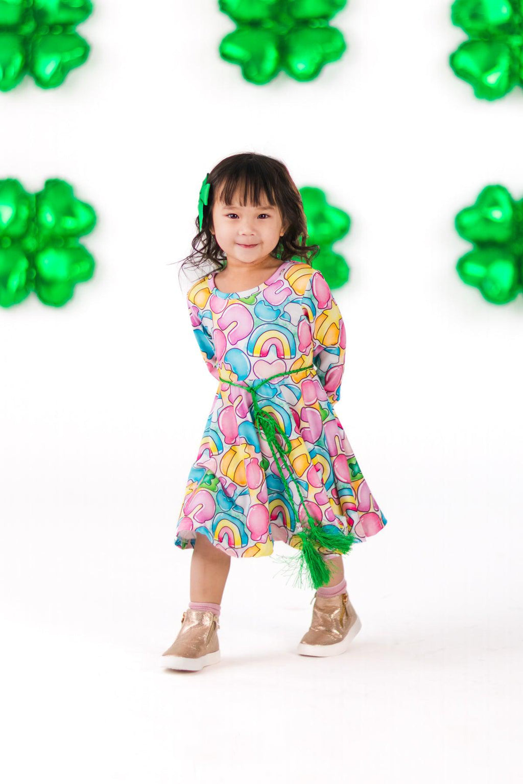 Rainbow Lucky Belt Dress | Sparkle in Pink