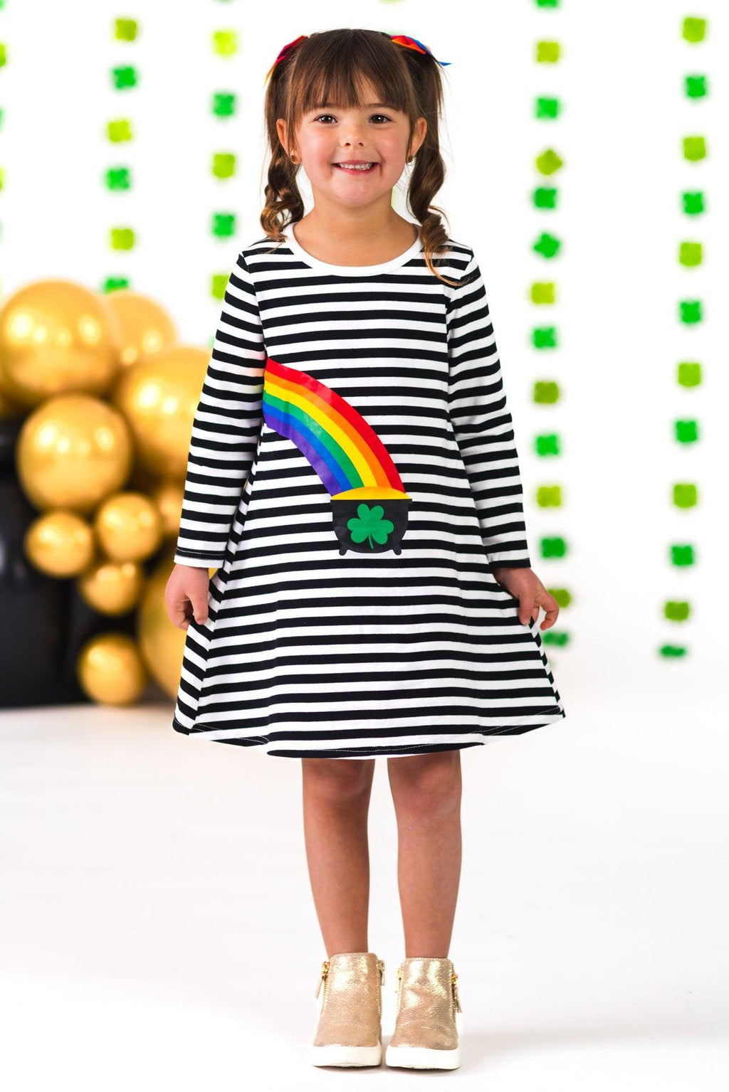 Best Friends Black & White Stripe Pot of Gold Dress | Sparkle in Pink