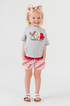 "Baseball Season" Gray & Red Ombre Denim Short Set | Sparkle in Pink