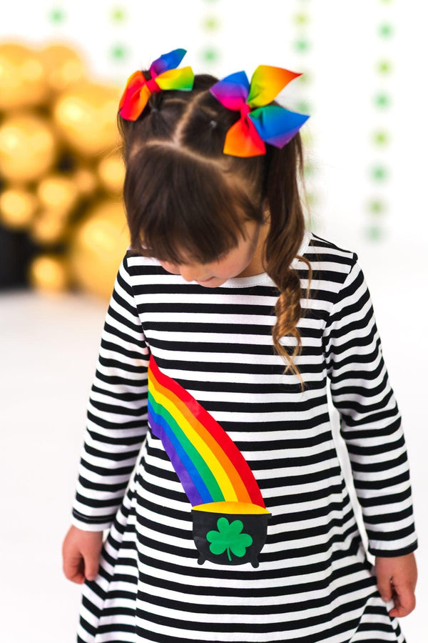Best Friends Black & White Stripe Pot of Gold Dress | Sparkle in Pink