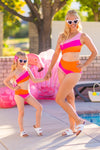 Mom & Me - Pink & Orange Striped Swimsuit