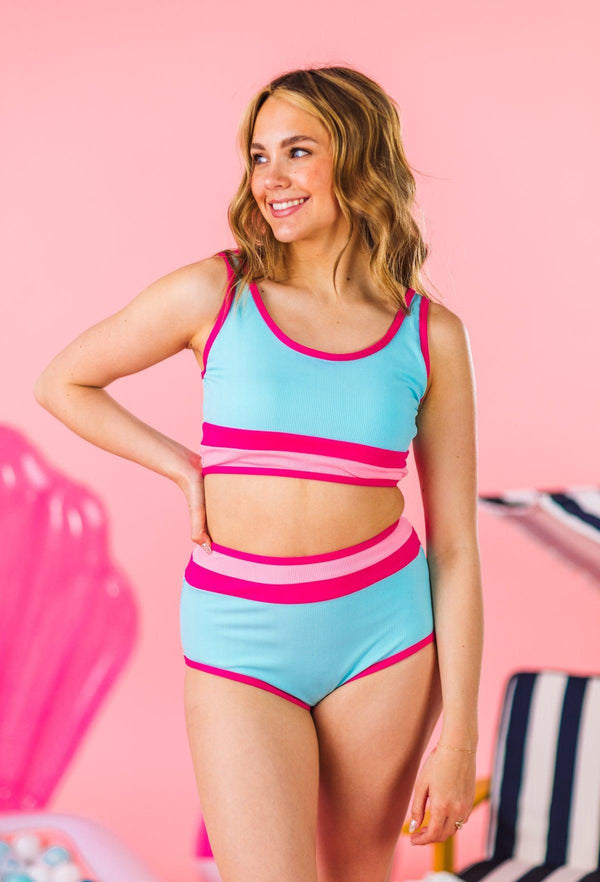 Mom & Me - Blue & Pink Stripe Bikini | Sparkle in Pink