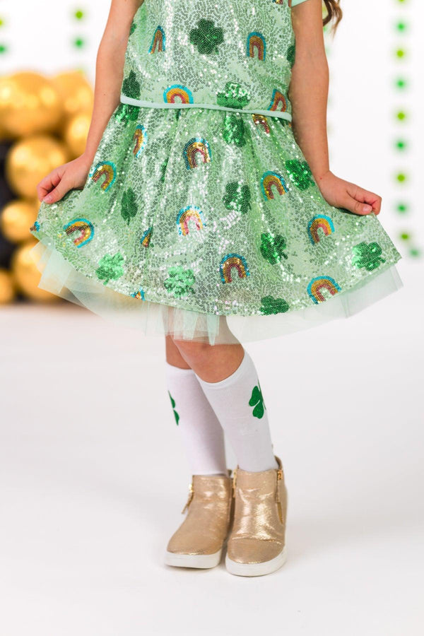 Rainbow & Shamrock Sequin Skirt Set | Sparkle in Pink