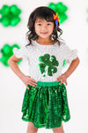 Green Sequin Shamrock Skirt Set | Sparkle in Pink