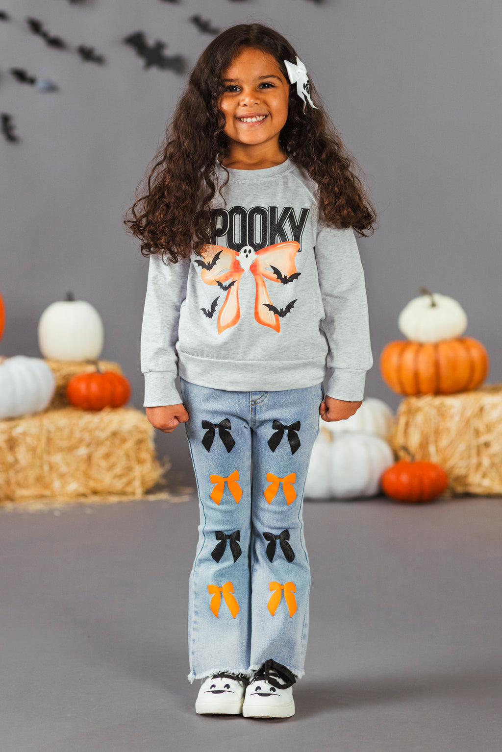 "Spooky" Bow Flare Denim Pant Set | Sparkle in Pink