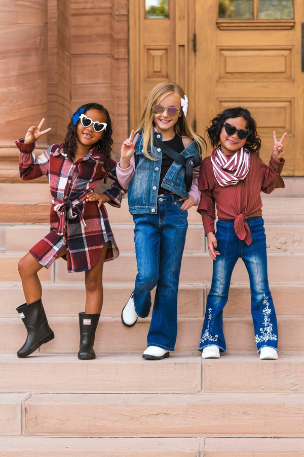 Scarf Denim Flare Set - 3 Piece Set | Sparkle in Pink