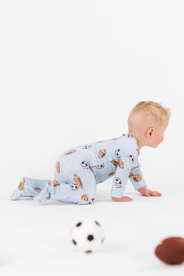 Light Blue Bamboo Ball Onesie | Sparkle in Pink