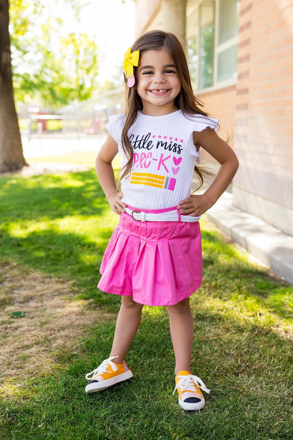 "Little Miss Pre-K - 5th Grade" Pink Skirt Set | Sparkle in Pink