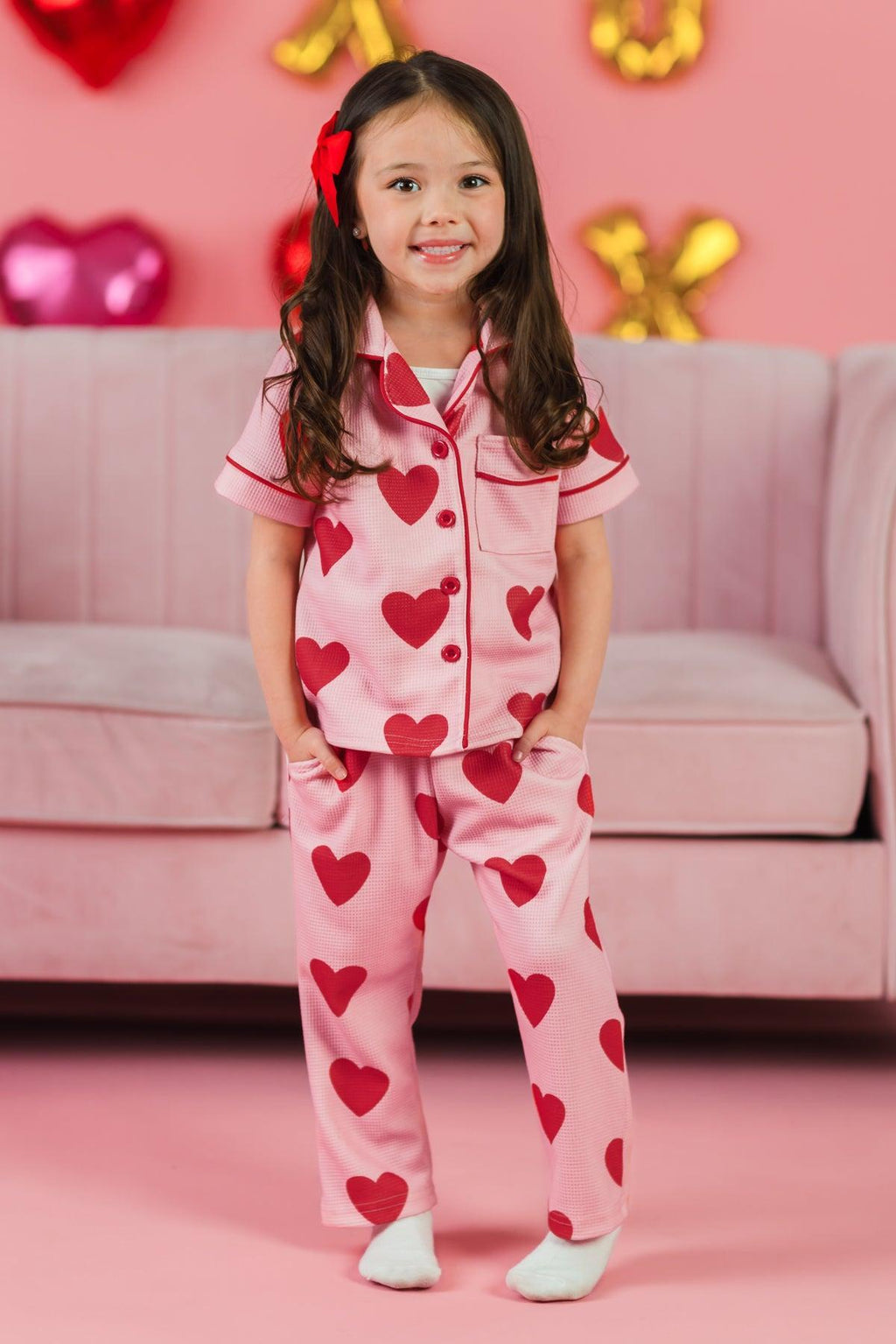 Mom & Me - Pink Heart Waffle Knit Pajamas | Sparkle in Pink