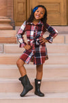 Burgundy & Navy Plaid Flannel Dress | Sparkle in Pink