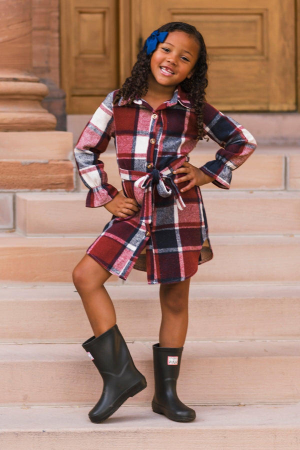 Burgundy & Navy Plaid Flannel Dress | Sparkle in Pink
