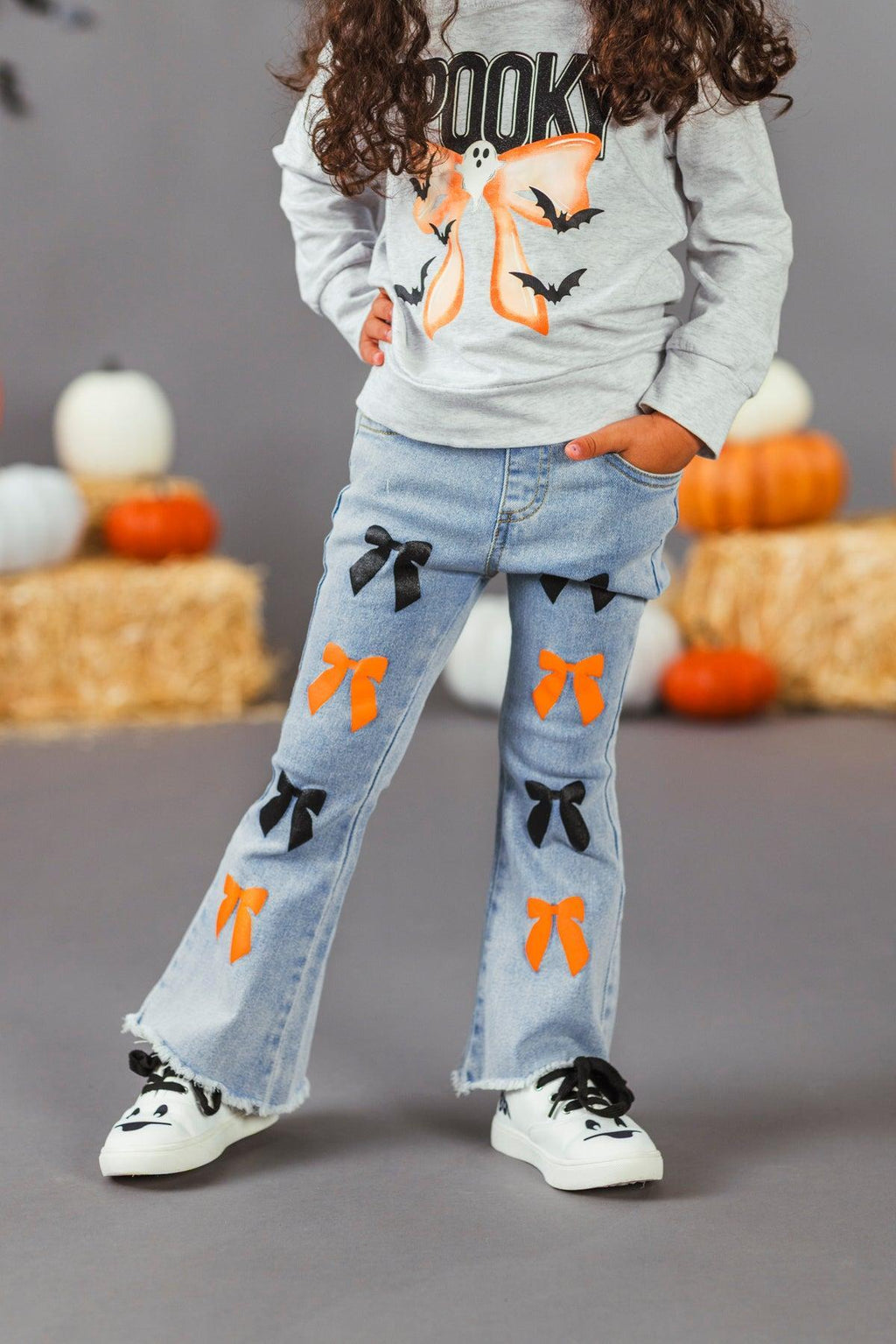 "Spooky" Bow Flare Denim Pant Set | Sparkle in Pink