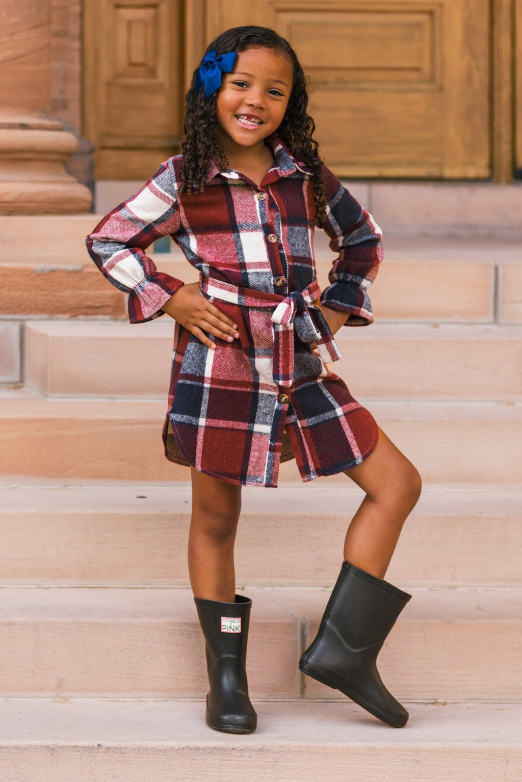 Burgundy & Navy Plaid Flannel Dress | Sparkle in Pink