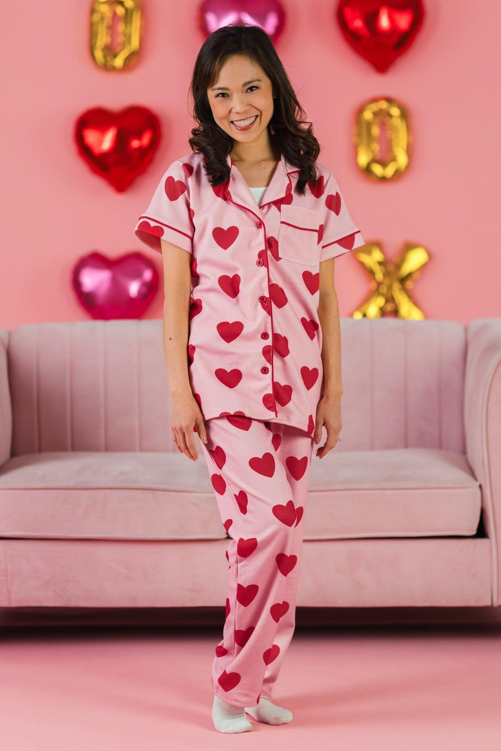 Mom & Me - Pink Heart Waffle Knit Pajamas | Sparkle in Pink