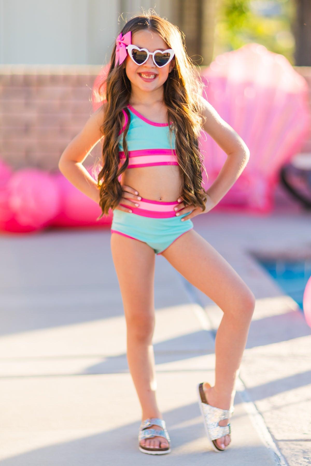 Mom & Me - Blue & Pink Stripe Bikini | Sparkle in Pink
