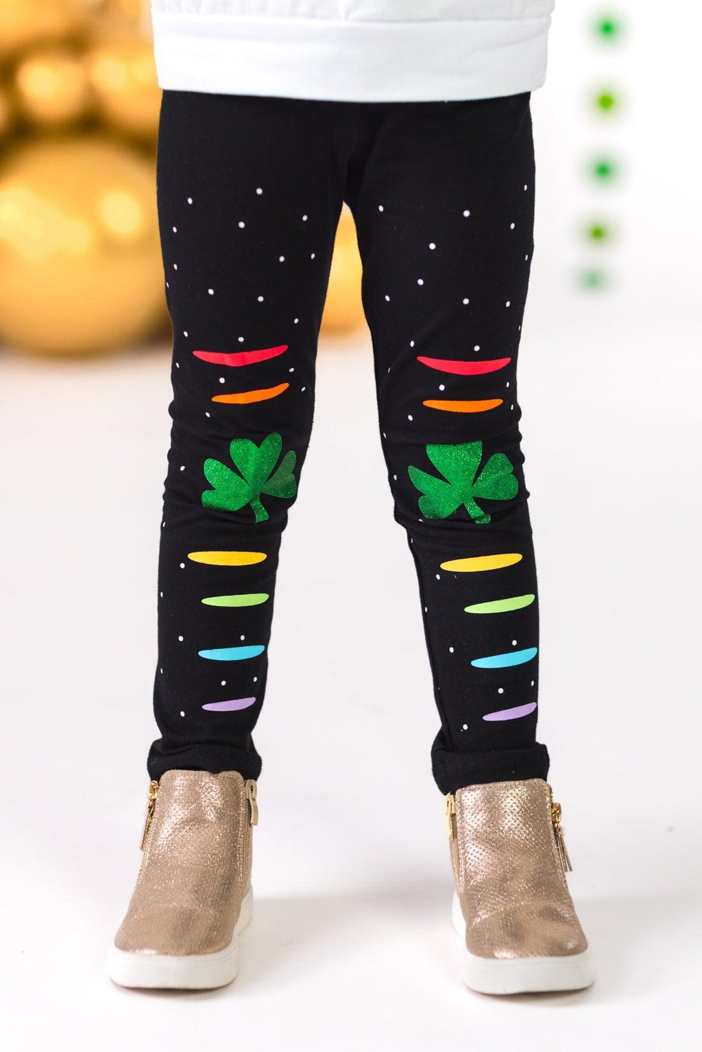 "Lucky" White Rainbow Legging Set | Sparkle in Pink