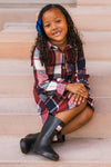 Burgundy & Navy Plaid Flannel Dress | Sparkle in Pink