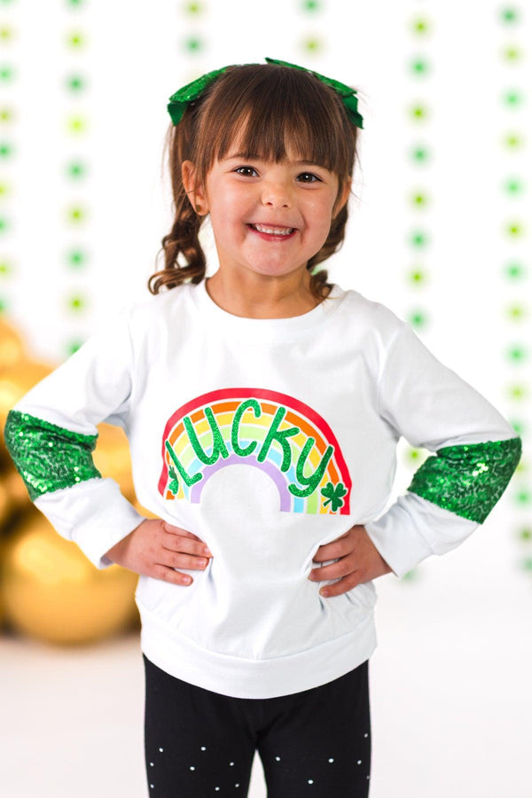"Lucky" White Rainbow Legging Set | Sparkle in Pink