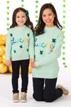 Mom & Me - "Lucky" Mint Knit Sweater | Sparkle in Pink