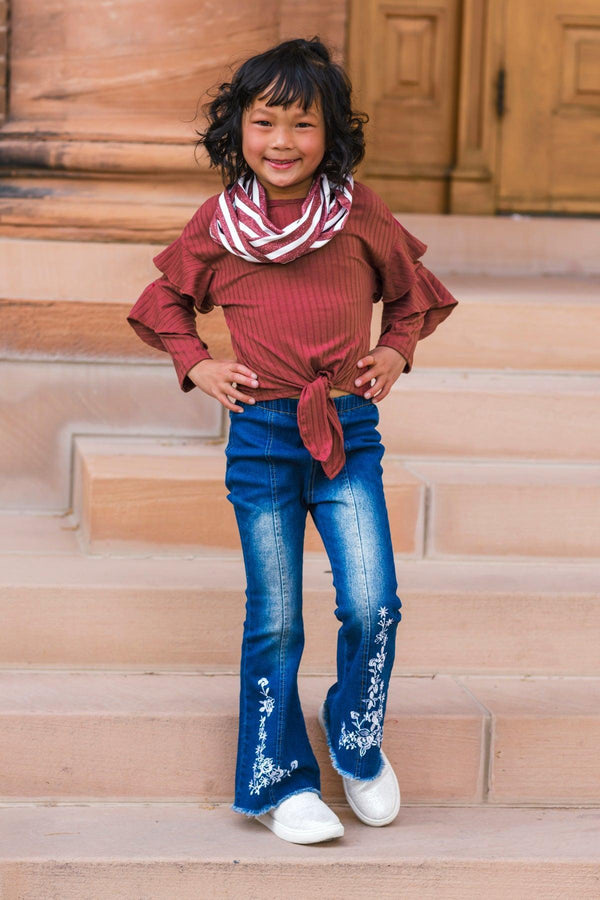 Scarf Denim Flare Set - 3 Piece Set | Sparkle in Pink