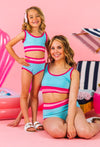 Mom & Me - Blue & Pink Stripe Bikini | Sparkle in Pink