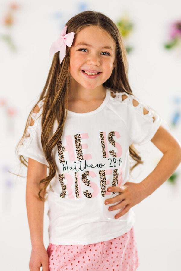 "He Is Risen" White & Pink Short Set | Sparkle in Pink