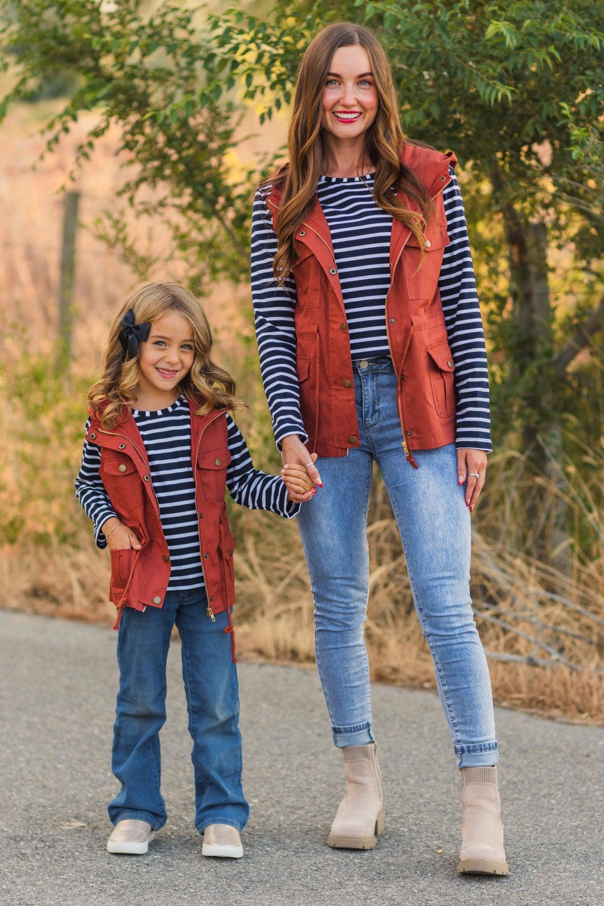 Mom & Me - Stripe Vest Set - Rust