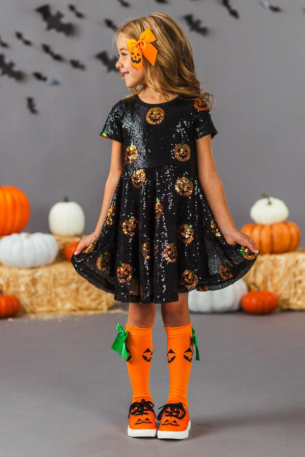 Black Sequin Jack-O'-Lantern Dress | Sparkle in Pink