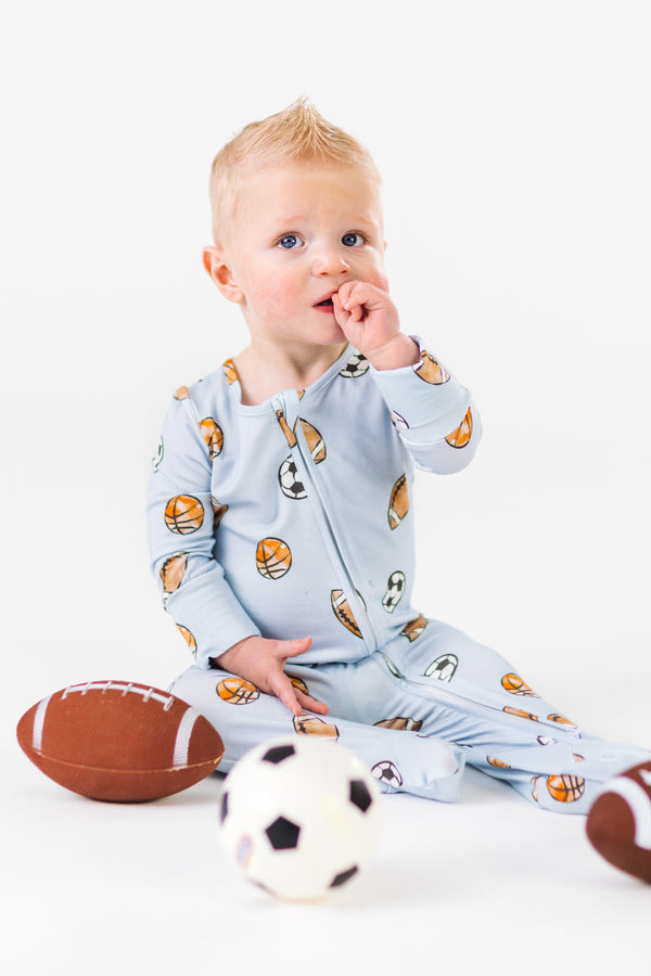 Light Blue Bamboo Ball Onesie | Sparkle in Pink