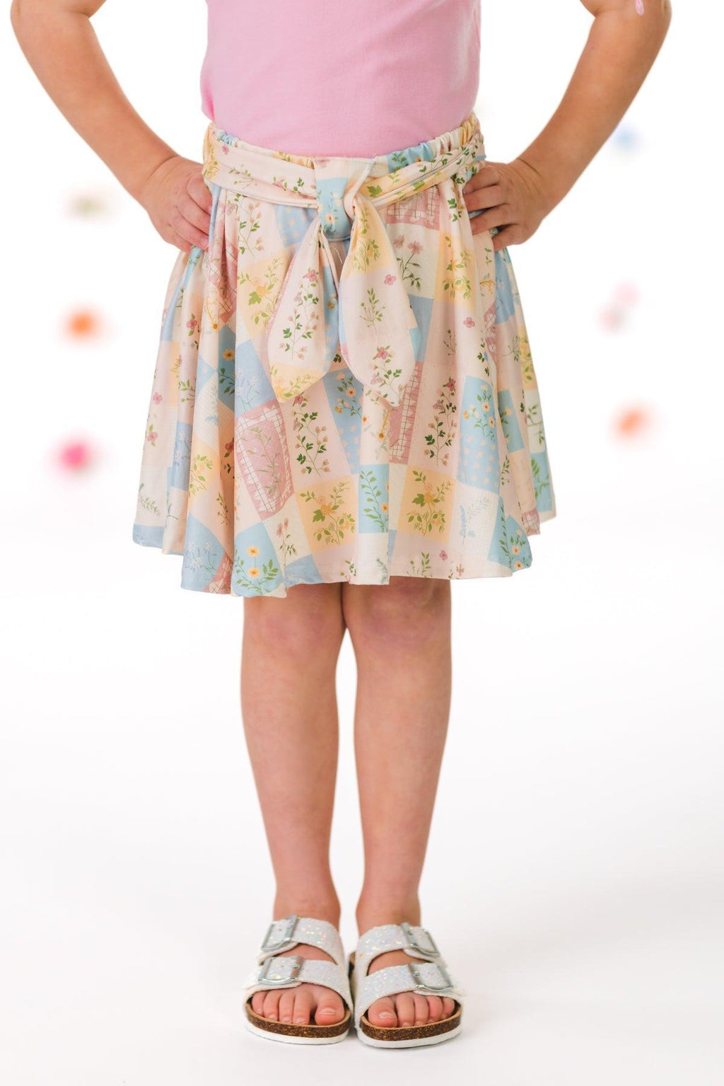 Pastel Floral Checkered Skirt Set | Sparkle in Pink