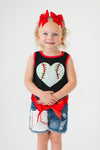Sequin Baseball Heart Denim Short Set | Sparkle in Pink