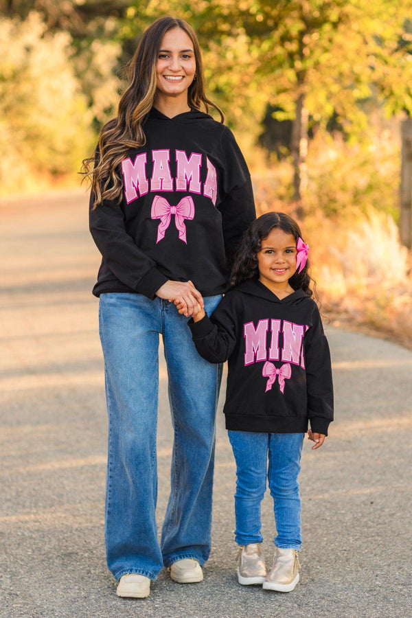 Mom & Me - "Mama & Mini" Black Bow Hoodie | Sparkle in Pink