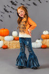 "It's Just A Bunch Of Hocus Pocus" Orange Denim Bell Bottom Set | Sparkle in Pink