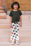 Olive Green Ribbed Flower Bell Bottom Set | Sparkle in Pink