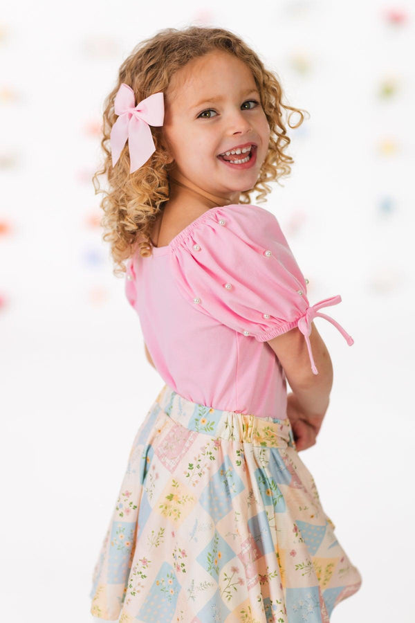 Pastel Floral Checkered Skirt Set | Sparkle in Pink